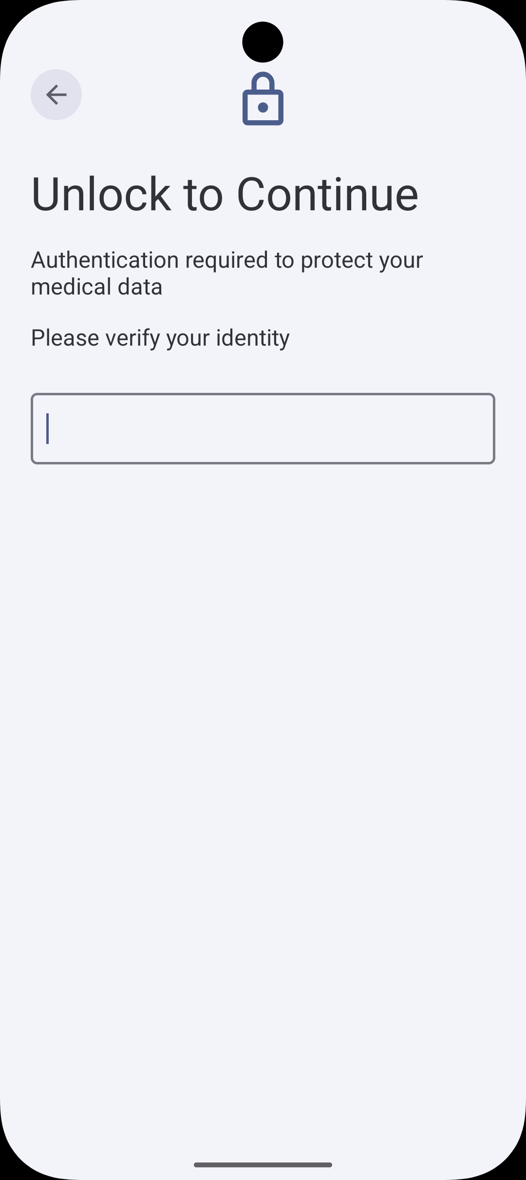 CrohnOlogy's lock screen asking for a fingerprint before any health data is shown